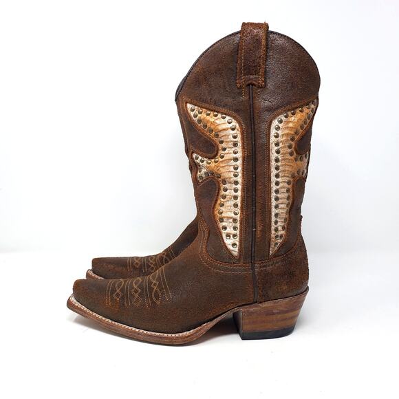 Frye Daisy Duke Python Studded Cowboy Western Boots 77782 Brown Size US 6 - Picture 4 of 9